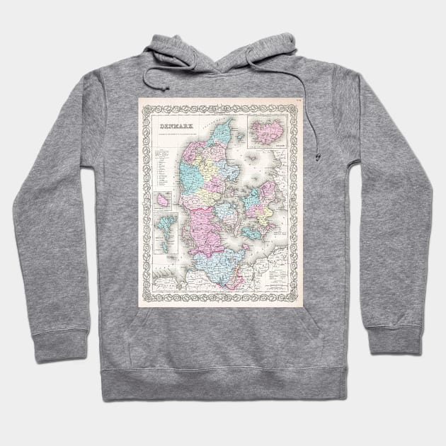 Vintage Map of Denmark (1855) Hoodie by Bravuramedia